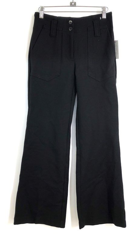 Maeve Anthropologie Women's Black Wide Leg Patch Pocket Stretch Pants NWT Sz 0P