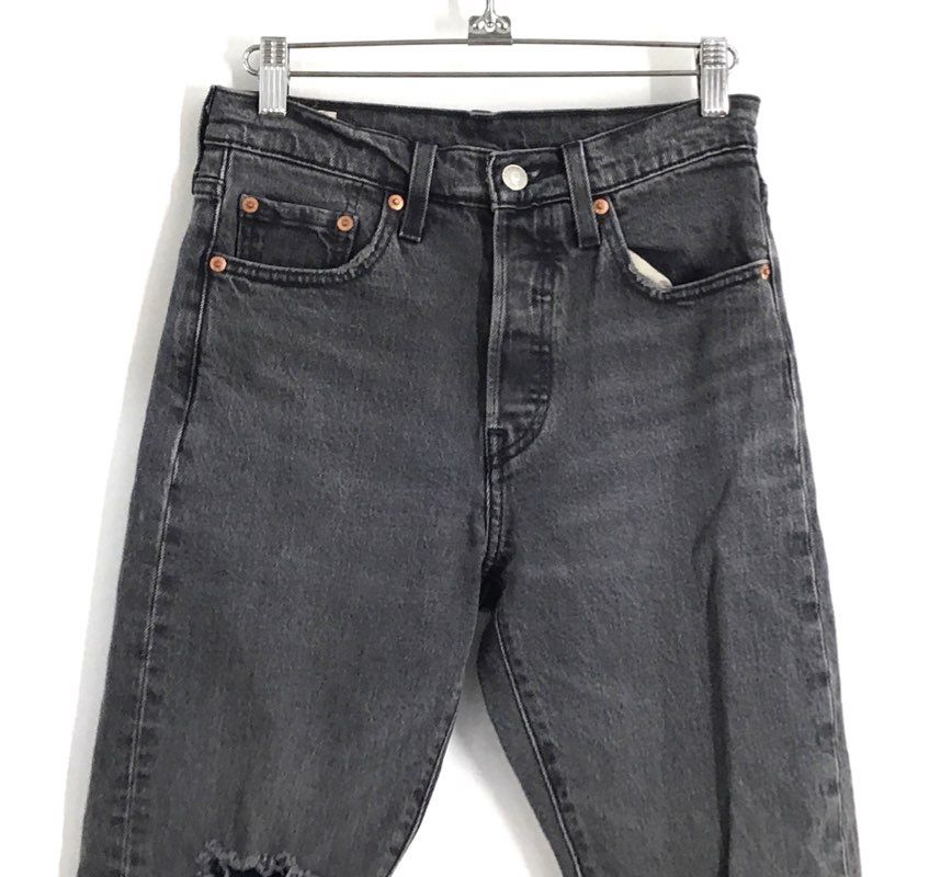 Levi's Women's 501 Original Gray High Rise Distressed Button Fly Jeans Sz 25x28