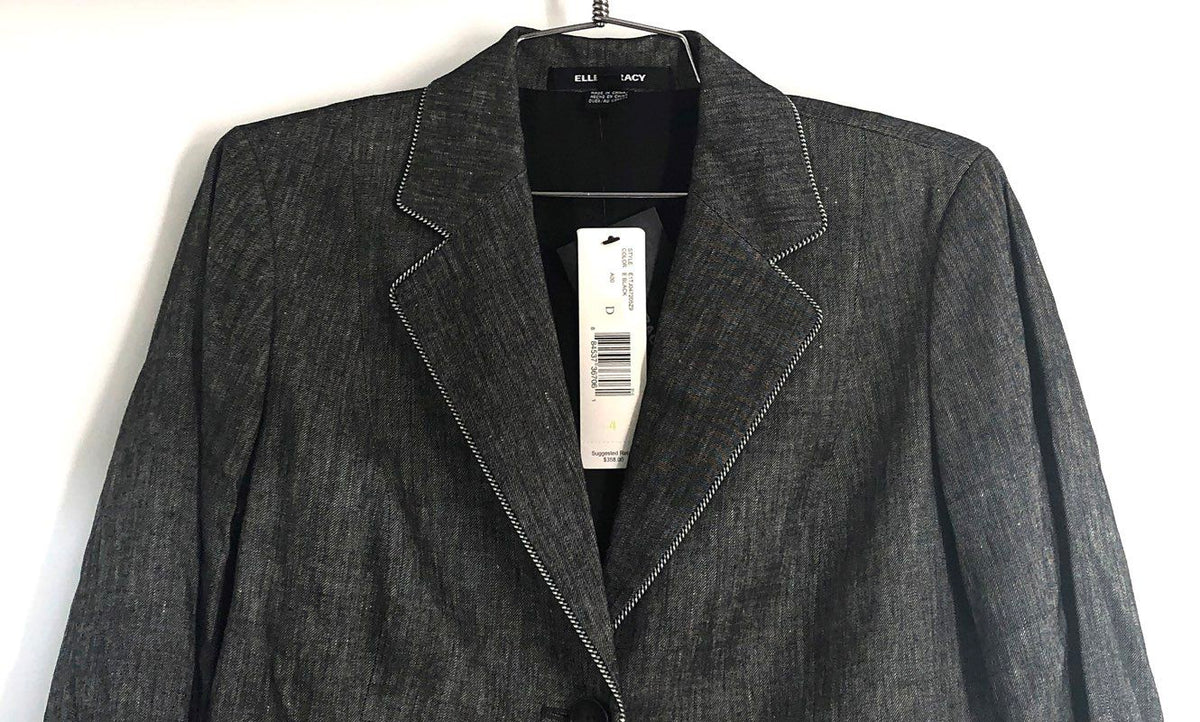 Ellen Tracy Women's Black Linen Blend Two-Button Blazer Jacket Sz 4 NWT
