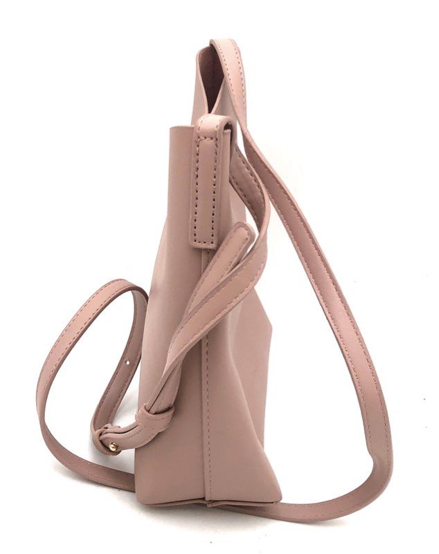 Samara Blush Pink Vegan Leather Minimalist Crossbody Bucket Bag Small