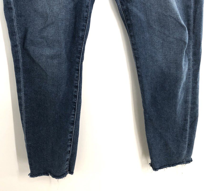 LOFT Women's The Skinny Blue Jeans Dark Wash Whiskered Raw Hem Size 31/12