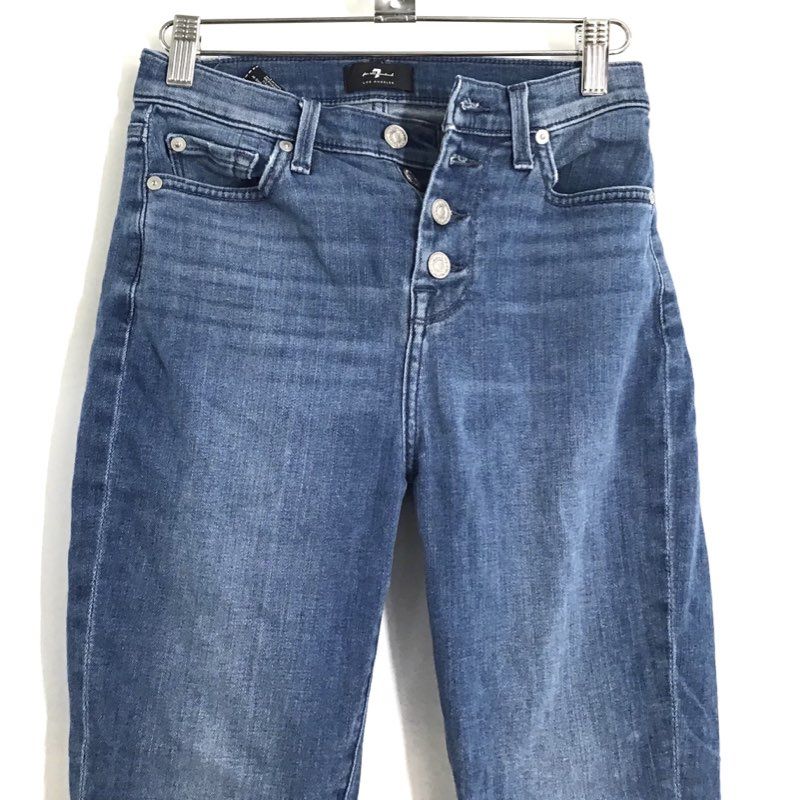 7 For All Mankind Women's Blue High Rise Exposed Button Fly Skinny Jeans Sz 25