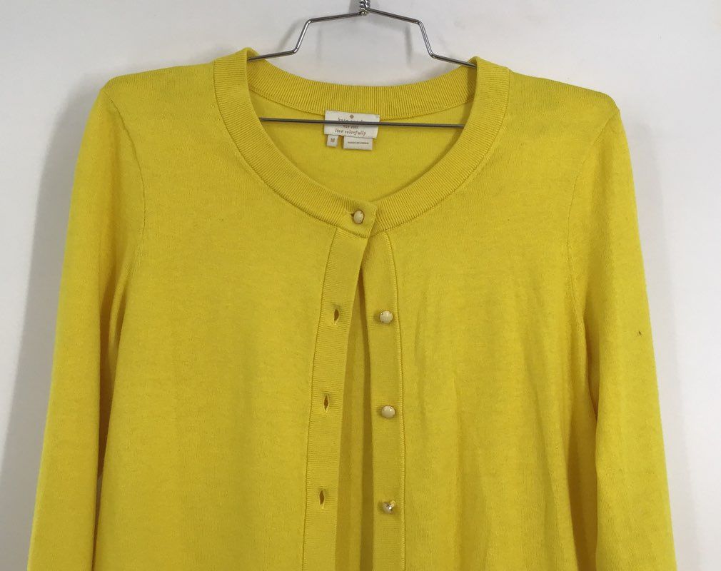 Kate Spade New York Women&#39;s Yellow Knitted Long Sleeve Cardigan Sweater - Size M