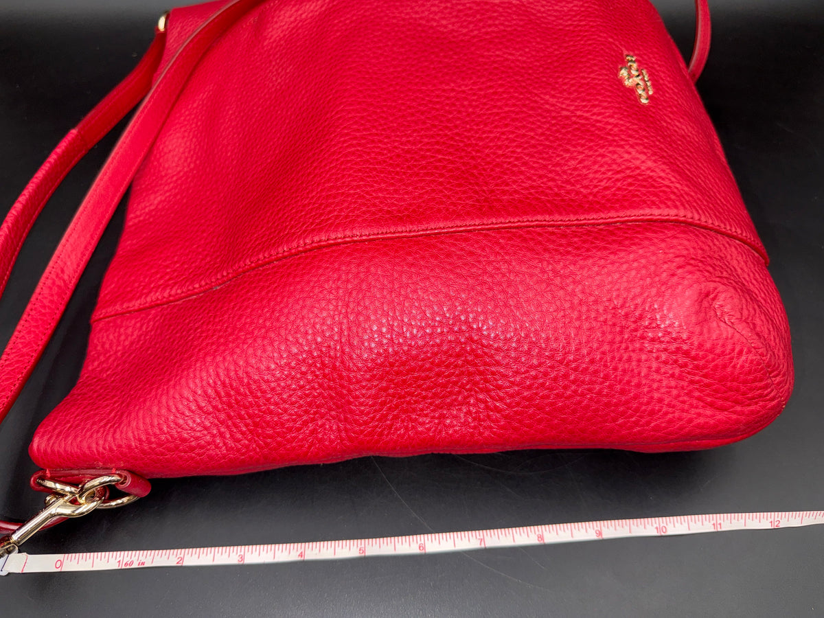 Coach Red Pebbled Leather Crossbody Bag Gold Hardware COA