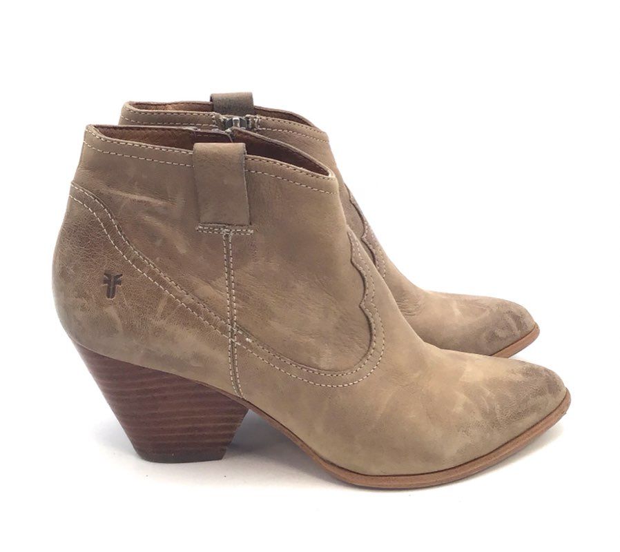 Frye Nora Zip Short Ash Distressed Leather Western Ankle Boots Size 9M