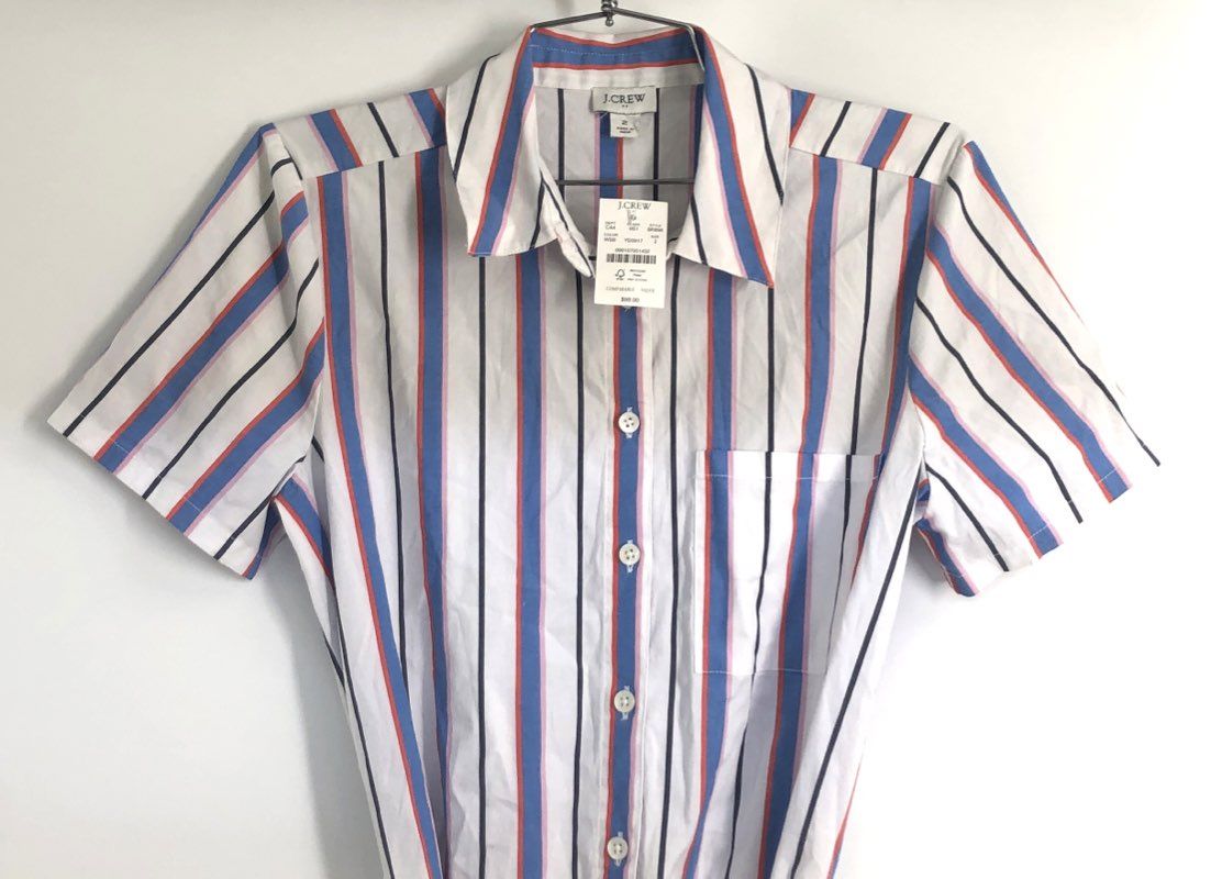 J.Crew Women's Striped Cotton Tie Waist Short Sleeve Shirt Dress NWT Sz 2