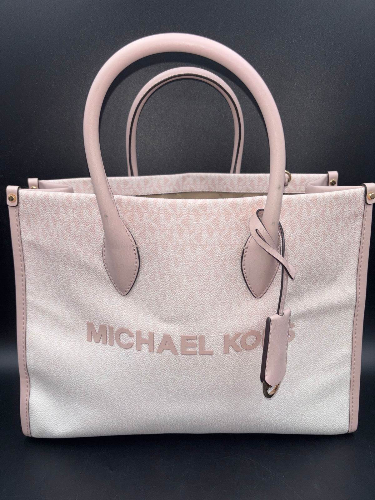 Michael Kors Mirella Powder Pink & White Signature Logo Tote Bag COA