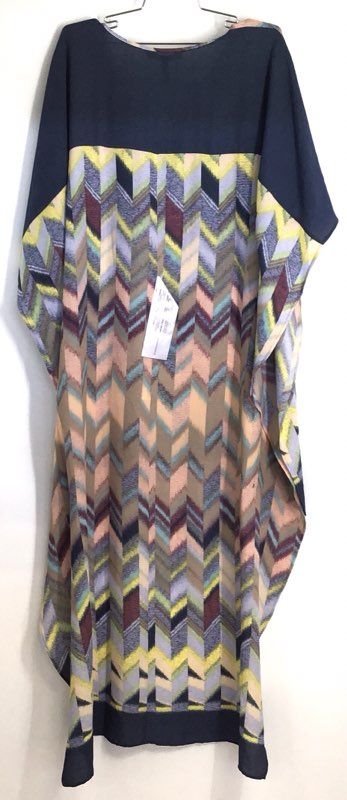 BCBGMAXAZRIA Women's Cristen High-Low Dress Stormy Blue Multi Chevron NWT XS/S