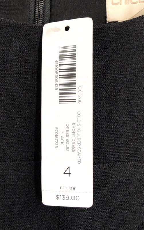 Chico's Women's Black Cold Shoulder Seamed Short Dress Cocktail Sz 4 NWT