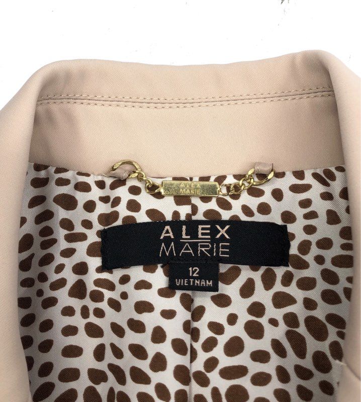 Alex Marie Women's Cream Blazer Notch Lapel Two-Button Leopard Lining NWT Sz 12