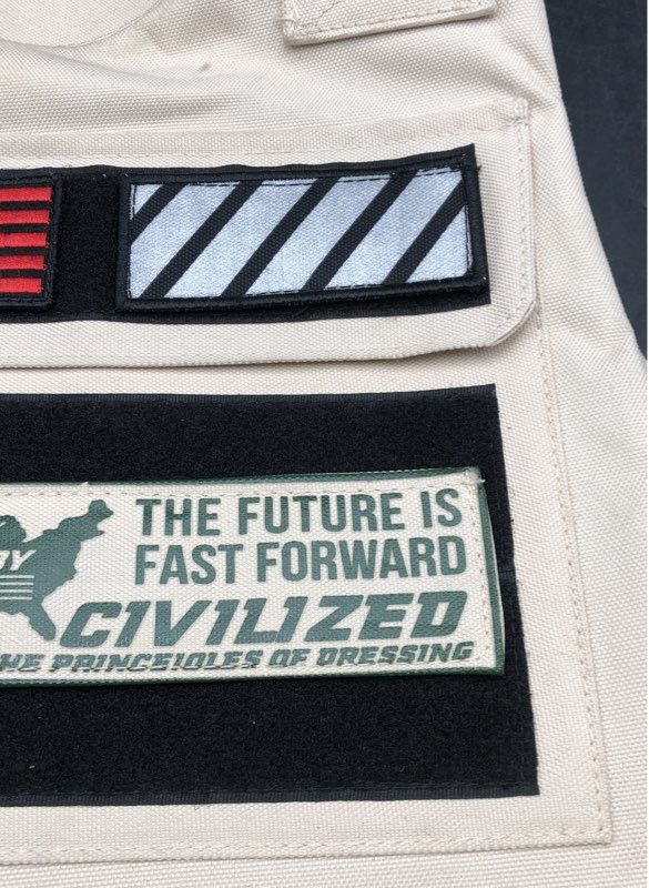 Civilized Men's Beige Tactical Utility Fashion Graphic Patch Vest MMXX CVLZ