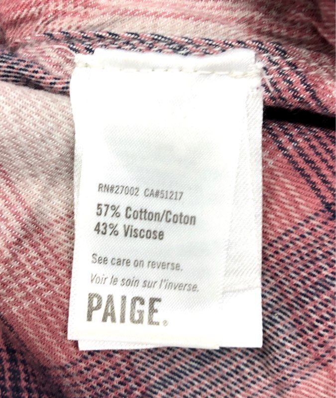 PAIGE Women's Pink Cream Plaid Cotton Viscose Long Sleeve Shirt Sz XS