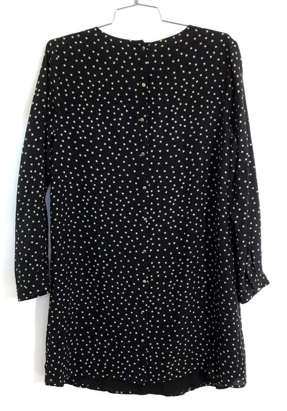 Madewell Women's Black Silk Star Print Long Sleeve V-Neck Mini Dress Size S