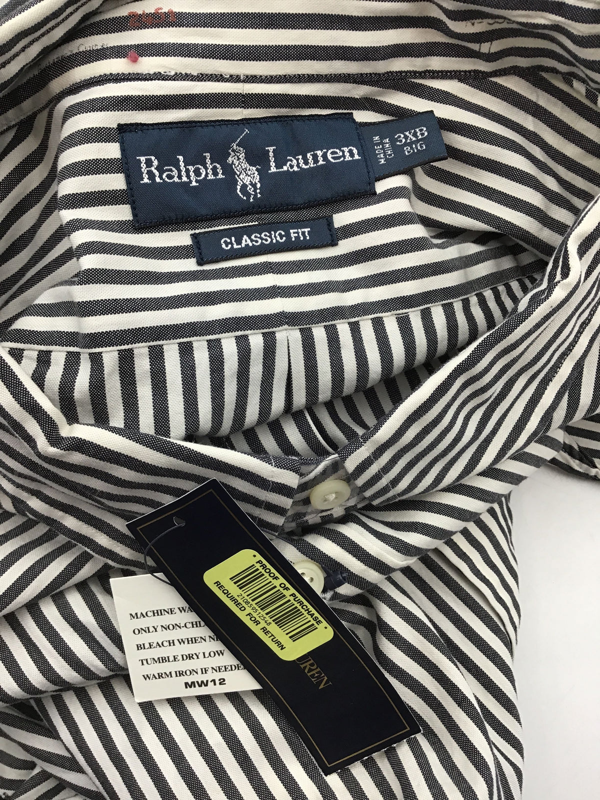 NWT Ralph Lauren Men&#39;s Black White Striped Classic Fit Button-Down Shirt- Sz 3XB