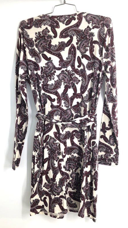Michael Kors Women's Bone Purple Paisley Long Sleeve Ring Wrap Dress NWT Sz M