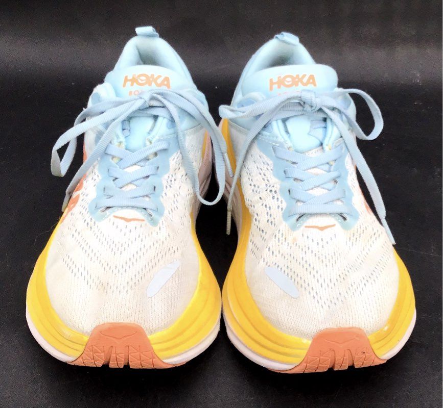 Hoka One One Men's Bondi 8 White Blue Athletic Shoes - Size 8.5