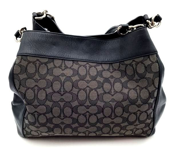 Coach Black\Grey Monogram Satchel Bag with Black Leather Trim (+COA)