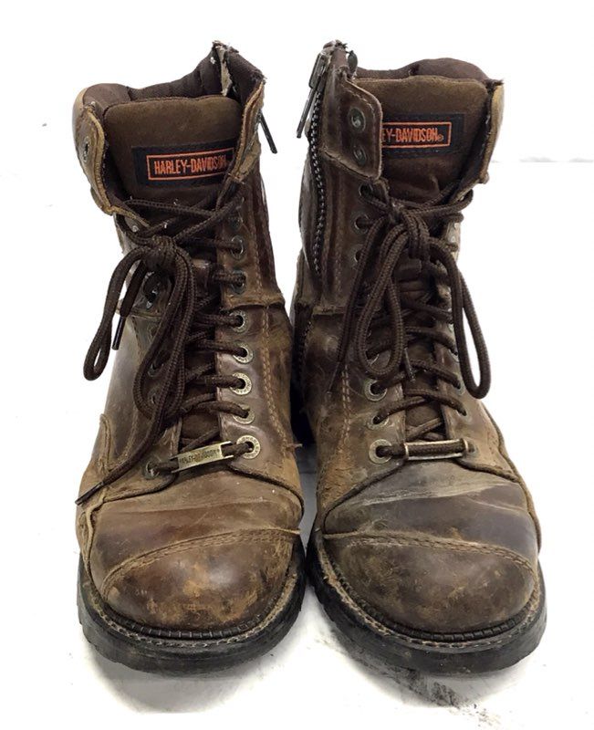 Harley-Davidson Brown Distressed Leather Side-Zip Motorcycle Boots Size 8