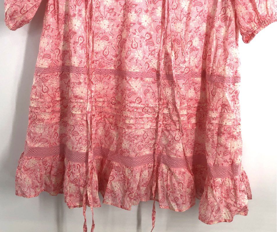 Draper James Women's Kellie Babydoll Dress Pink Paisley Floral Lace NWT Sz XS