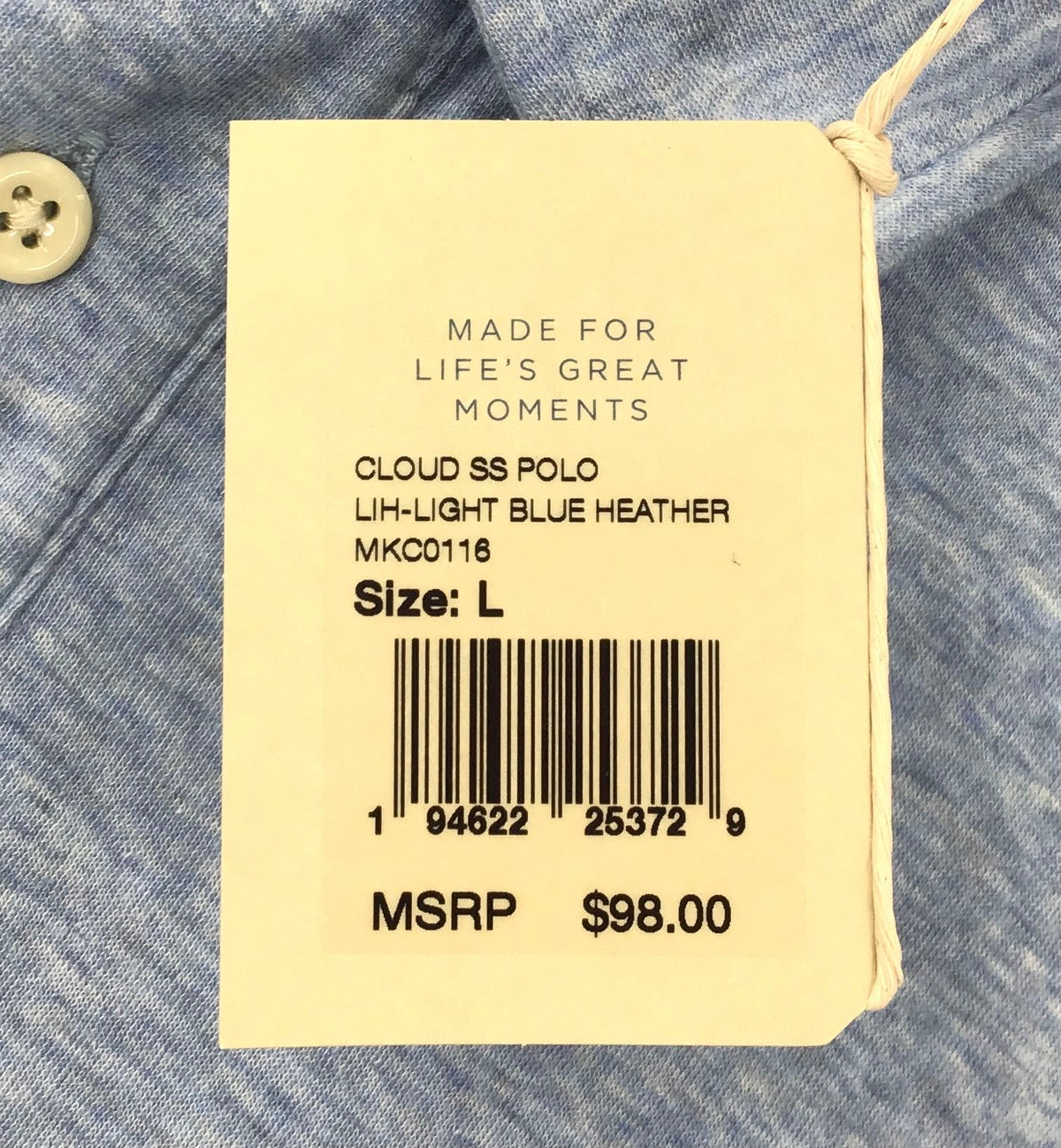 NWT Faherty Men's Light Blue Heather Polo Shirt - Size L