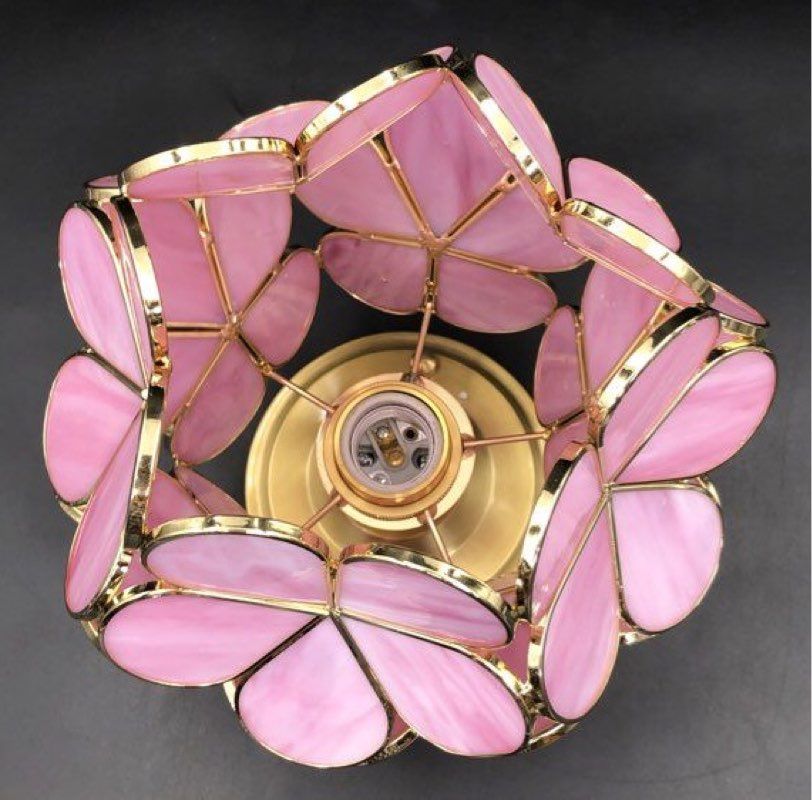 Lot of 3 Pink/Gold Tiffany Inspired Cherry Blossom Mosaic Light Fixtures