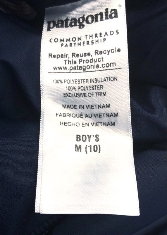 Patagonia Boys Blue Insulated Puffer Jacket Hooded Fleece Lined Sz M 10
