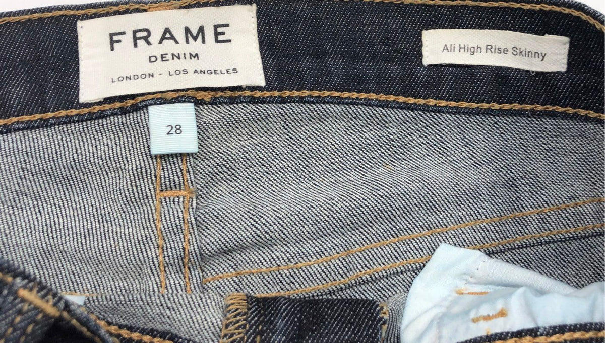 FRAME Women's Ali High Rise Skinny Jeans Dark Blue Distressed Knee Rips Sz 28