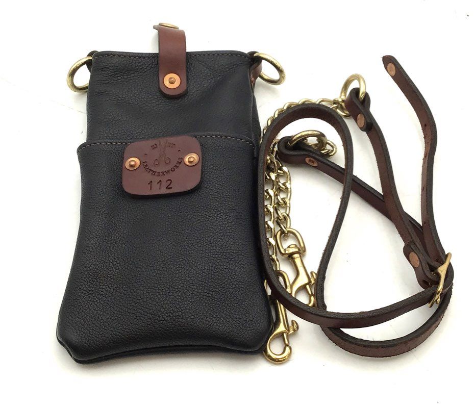 Vintage Rivet Leatherworks Black Woven Pouch Crossbody Bag Brass Hardware 112
