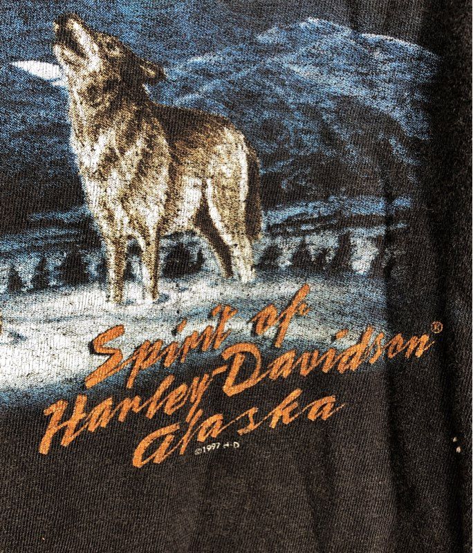 Vintage 1997 Harley-Davidson Wolves Fairbanks Alaska Graphic T-Shirt Sz M