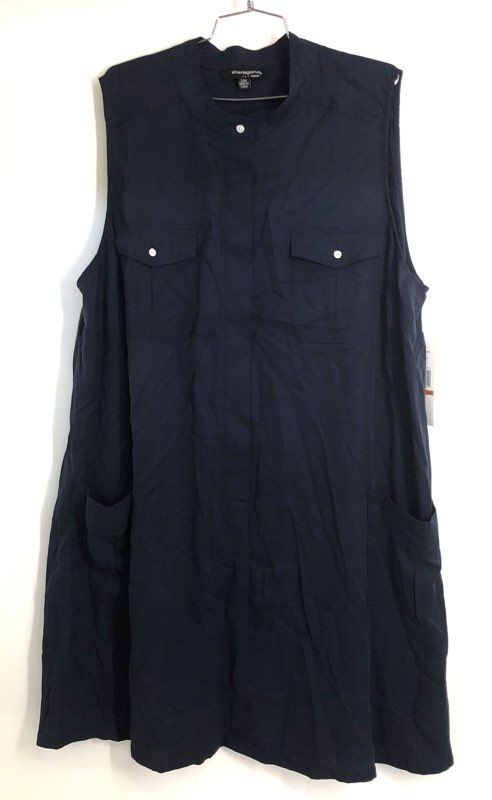 Sharagano Women's Navy Sleeveless Utility Button Front Dress Sz 24W NWT