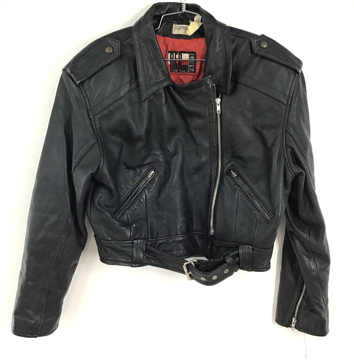 Esprit Sport Women&#39;s Black Leather Cropped Motorcycle Jacket - Size Large