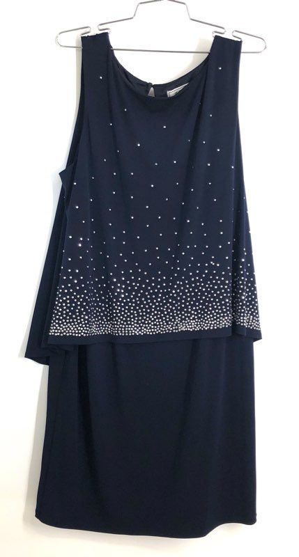 J. Howard Women's Navy Blue Rhinestone Tiered Dress BK7M9399 NWT Sz 16