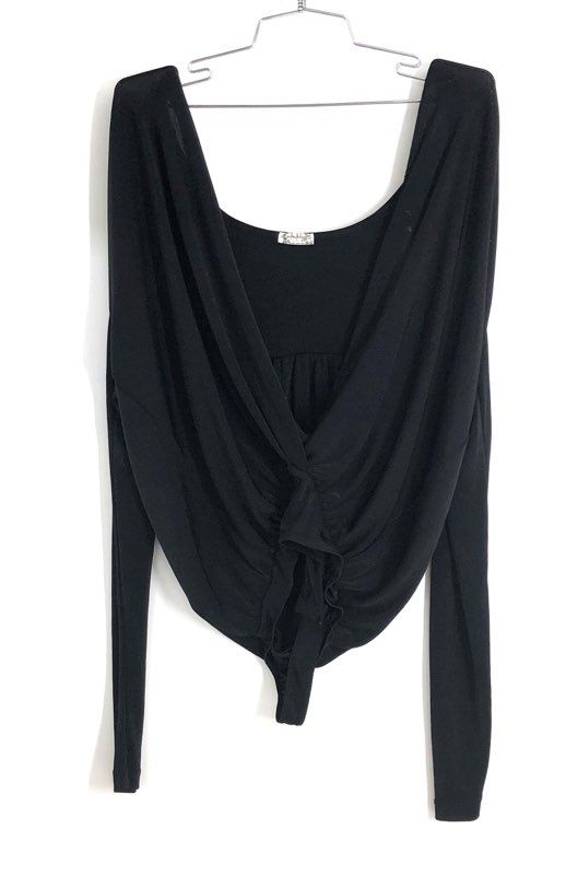 Intimately Free People Women's Black Ruched Long Sleeve Draped Bodysuit Sz M
