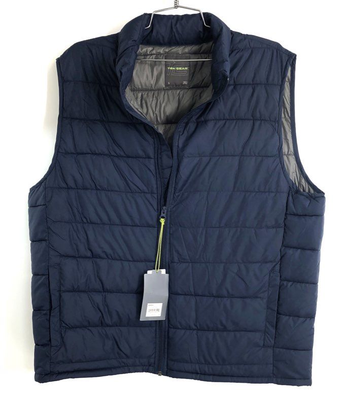 Tek Gear Men's Navy Blue Quilted Puffer Vest Full Zip Sleeveless Jacket L NWT