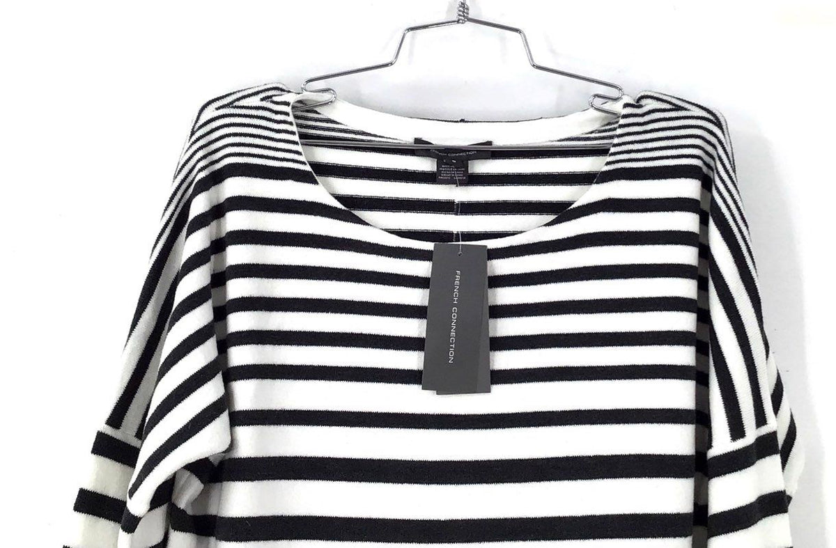 NWT French Connection Women's White Dark Gray Striped Sweater - Size S