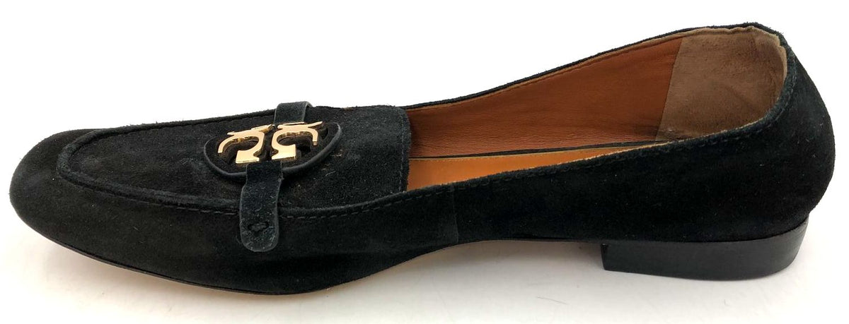Tory Burch 'Metal Miller' Women's Black Suede Loafers with Logo - Size 10 (+COA)