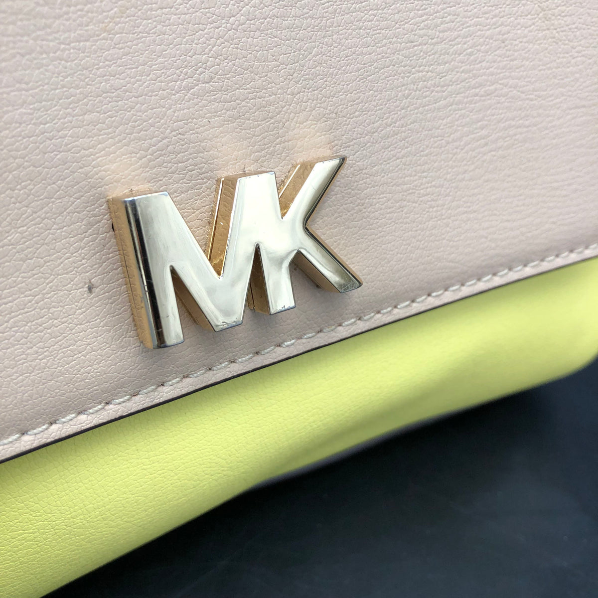 Michael Kors Khaki\Neon Yellow Leather 'Lolita' Crossbody Bag (+COA)