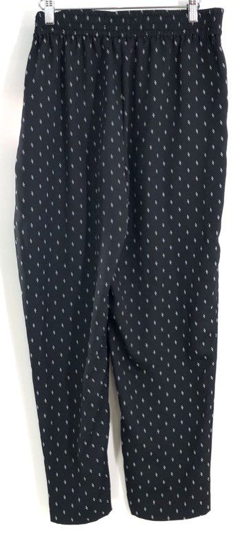Vince Camuto Women's Rich Black Elegant Mix Geometric Elastic Waist Pants Sz M