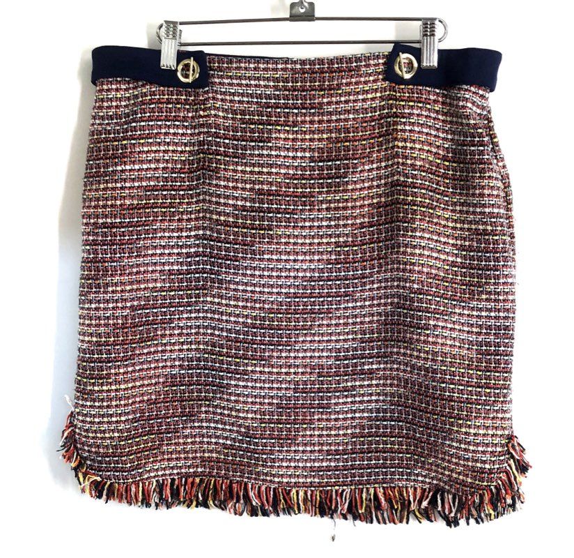 Laundry by Shelli Segal Women's Multi Boucle Tweed Fringed Mini Skirt Sz 10