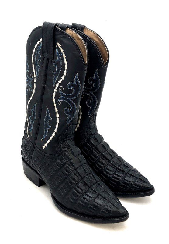 Gran Lider Black Exotic Caiman Print Western Cowboy Boots Size 7 US 25 MEX