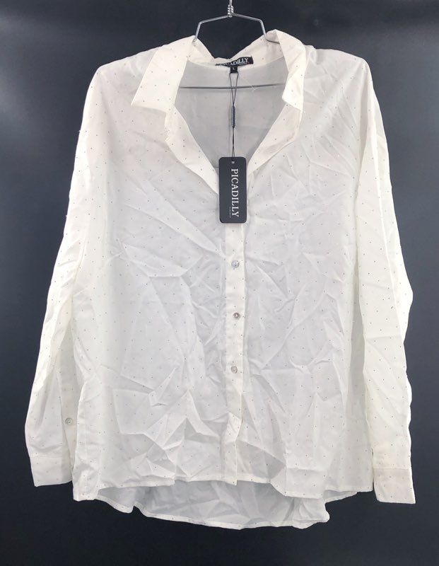 Picadilly Women's White Studded Lyocell Embellished Button Down Shirt NWT Sz L