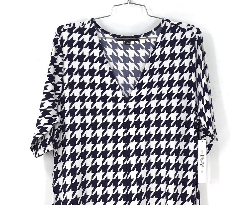 NWT Preston & York Women's Navy Blue White Houndstooth Maxi Dress - Size L