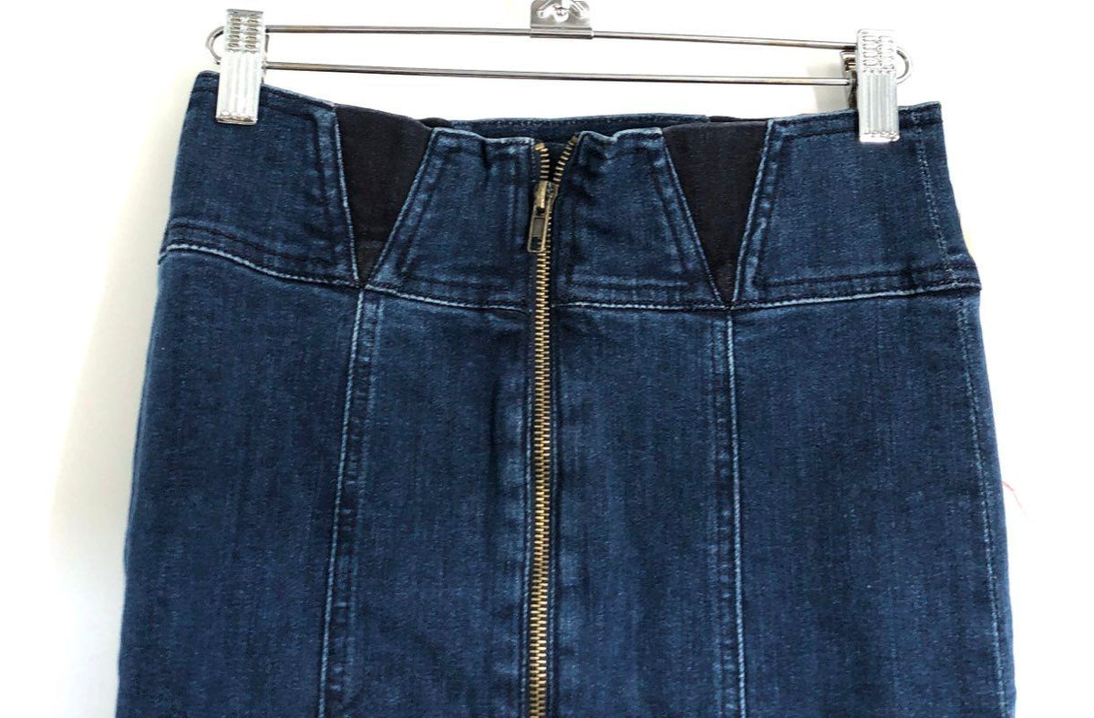 Current/Elliott Women's Dark Blue Mixed Denim Front Zip Skirt NWT Sz 0