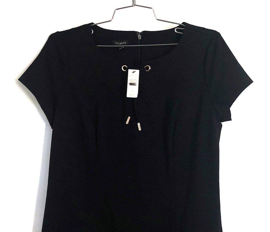 Talbots Women's Black Short Sleeve Sheath Dress Lace-Up Grommet Sz 2 NWT
