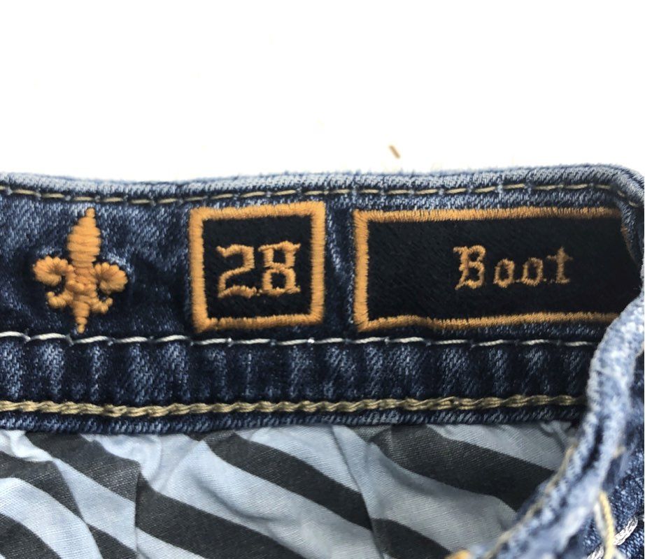 Rock Revival Women's Belva B205 Bootcut Jeans Blue Whiskered Embellished Sz 28