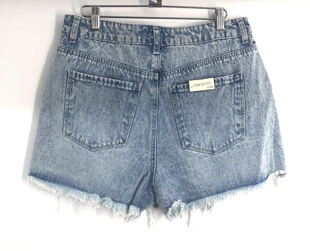 Banjara Women's Acid Wash Studded Rhinestone Denim Shorts Frayed Sz 11/29 NWT