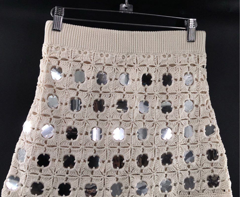 Le Superbe Women's Gypset Crochet Mini Skirt White Mirrored Fringe NWT Sz XS