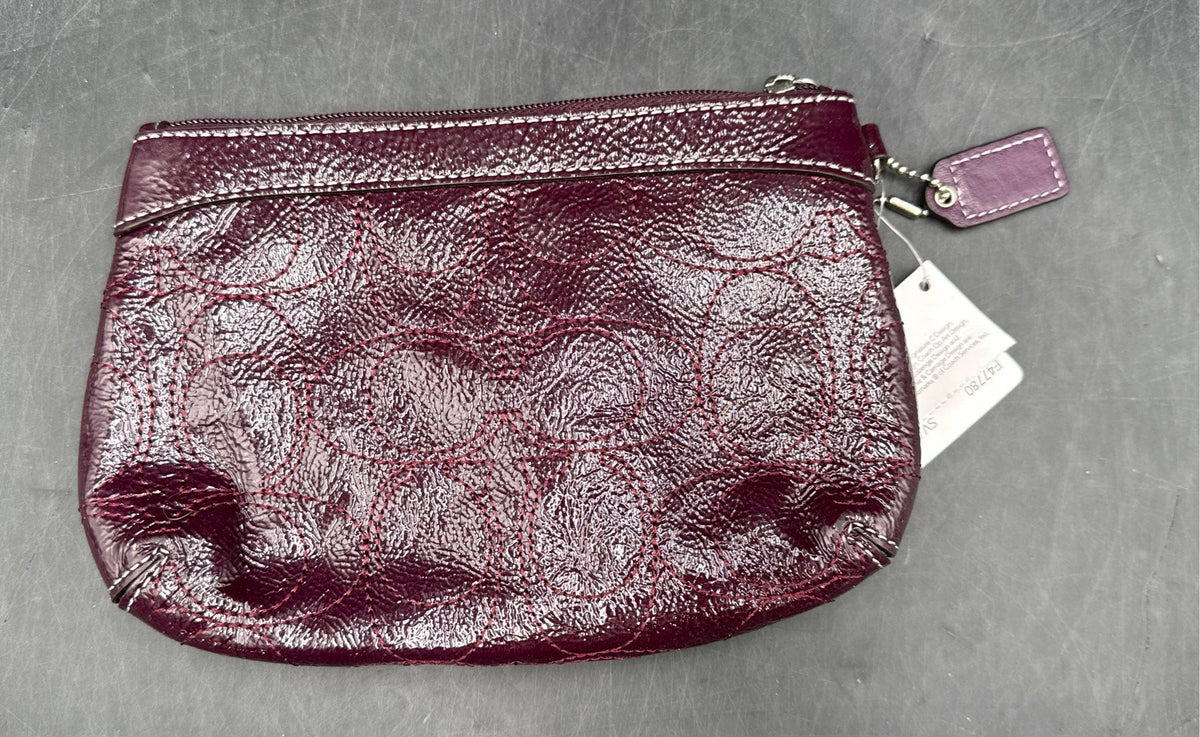 NWT Coach Plum Patent Leather Signature C Medium Wristlet Silver Hardware