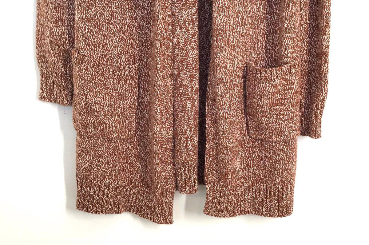 Tahari Women's Brown Marl Hooded Open Front Cardigan Sweater Pockets Sz XS