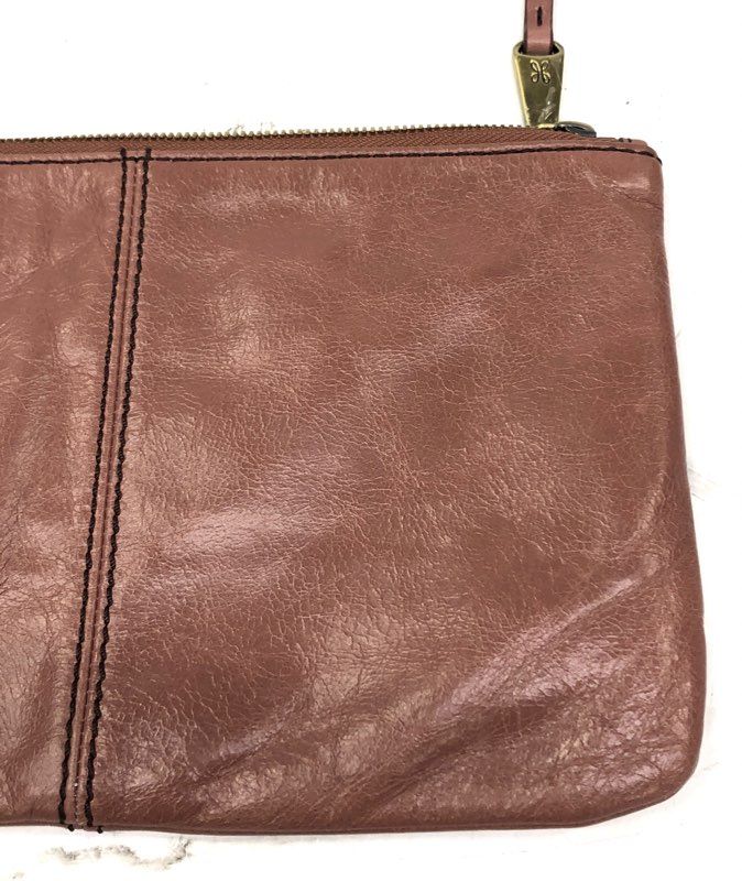 Hobo Mauve Leather O-Ring Handle Wristlet Clutch Purse Bag